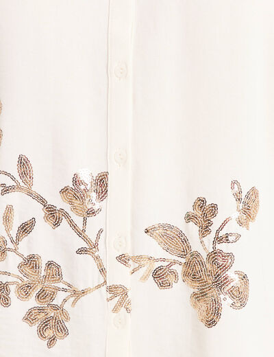 Chemise &agrave; sequins manches longues ecru femme