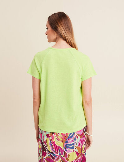 T-shirt tresse manches courtes vert anis femme