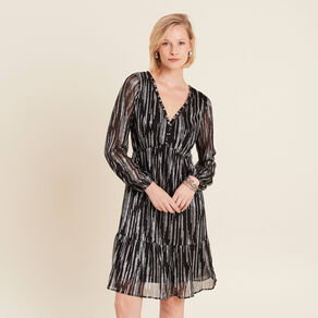 Robe argentée à sequins évasée noir femme