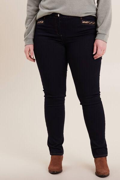 Jean ajusté avec sequins denim brut femme