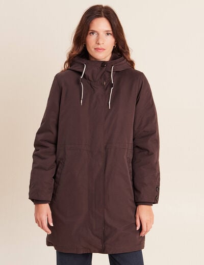 Parka &agrave; capuche taille ajustable marron fonc&eacute; femme