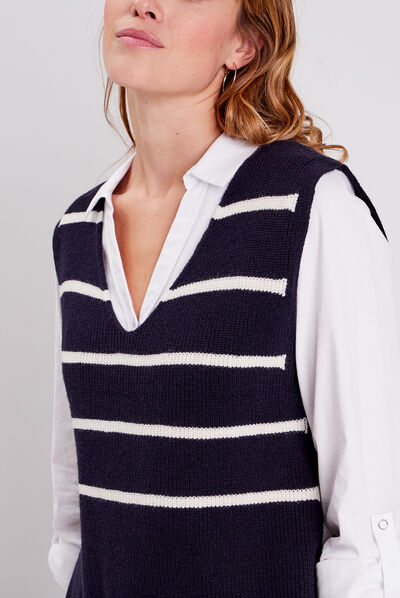 Pull sans manches bleu foncé femme
