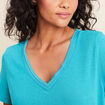 T-shirt manches courtes col en V vert turquoise femme
