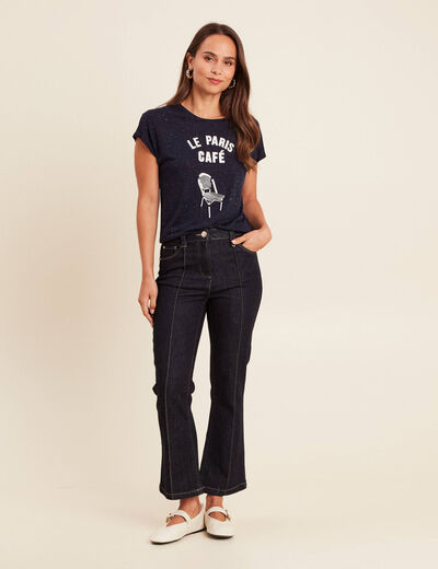 T-shirt col rond manches courtes bleu marine femme