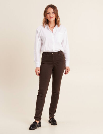 Jean magique ajusté taille standard marron foncé femme