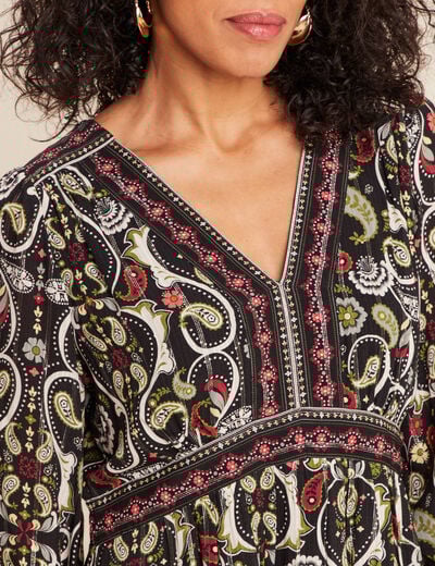 Robe évasée fluide noir femme