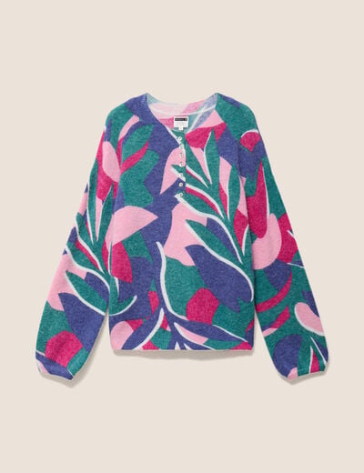 Pull col tunisien bleu femme