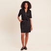Robe droite courte manches coudes daim noir femme