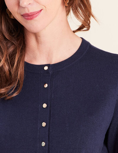 Gilet manches longues col rond bleu marine femme