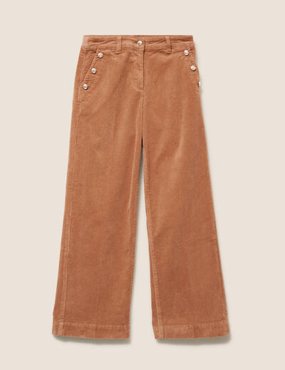 Pantalon large velours c&ocirc;tel&eacute; marron femme