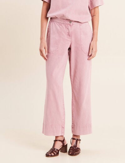 Pantalon large taille haute fluide rose femme