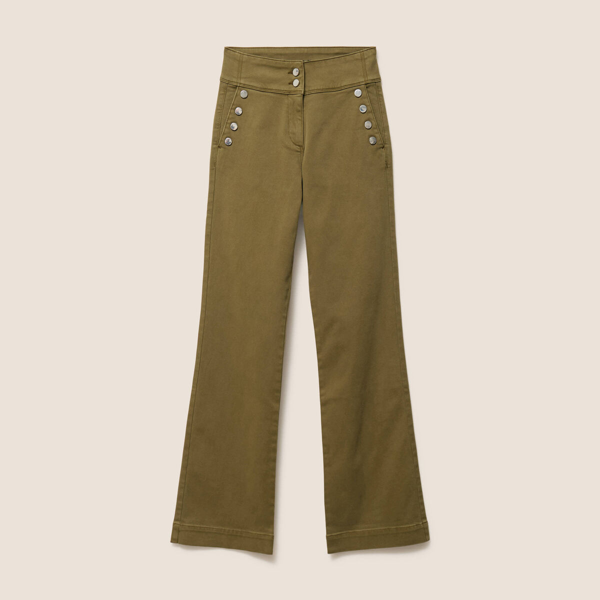 Pantalon coupe bootcut &agrave; pont vert olive femme