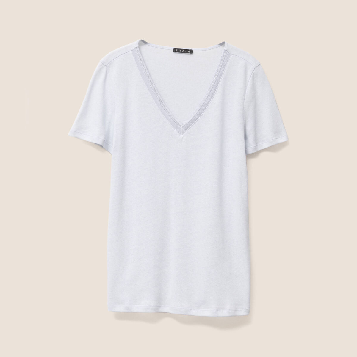 T-shirt manches courtes col en V bleu clair femme