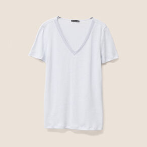 T-shirt manches courtes col en V bleu clair femme