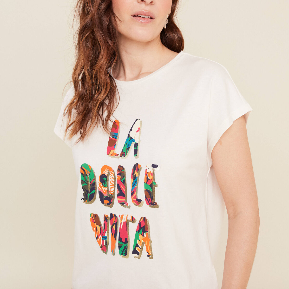 T-shirt manches courtes ecru femme