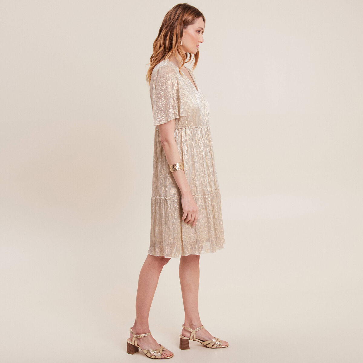Robe droite fils métallisés couleur or femme