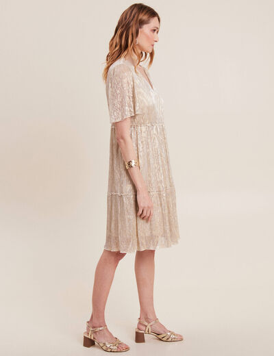 Robe droite fils métallisés couleur or femme