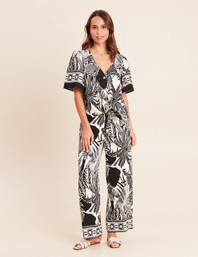 Chemise col v manches courtes fluides noir femme
