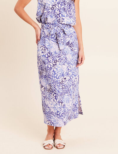 Jupe midi droite bleu femme