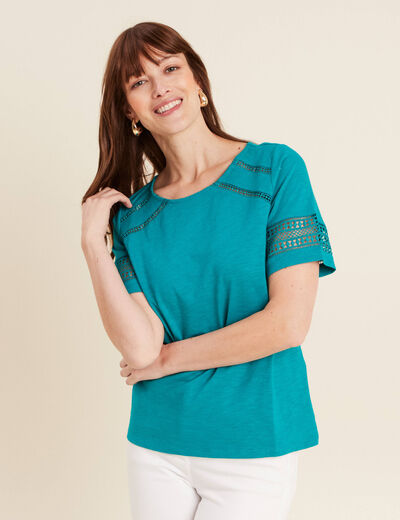 T-shirt manches courtes vert émeraude femme