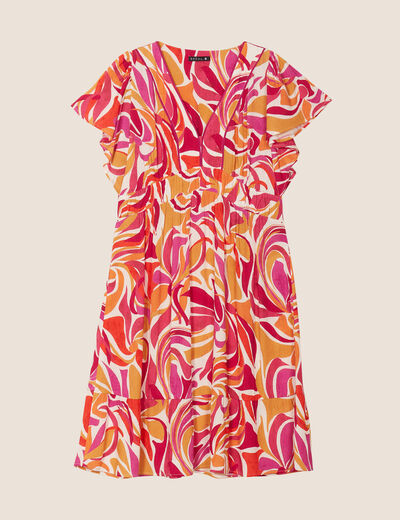 Robe évasée manches courtes orange femme