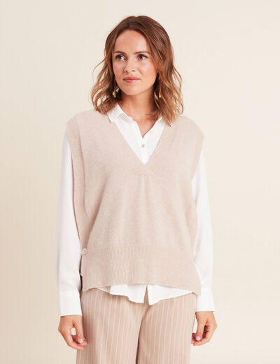 Pull sans manches creme femme