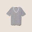 T-shirt droit broderie manches courtes bleu femme