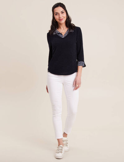 T-shirt manches 3/4 2-en-1 bleu marine femme