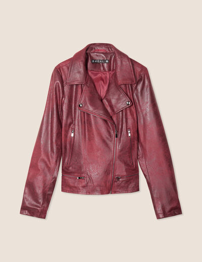 Veste esprit motard zippée bordeaux femme
