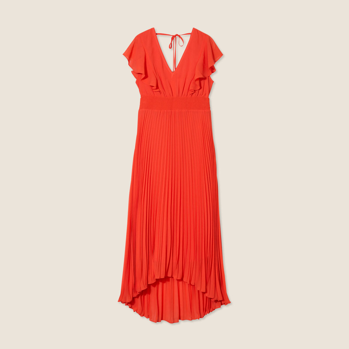 Robe longue &eacute;vas&eacute;e &agrave; volants orange fonc&eacute; femme