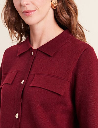Veste col chemise manches longues bordeaux femme
