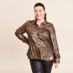 Chemise droite mi-longue brillante noir femme