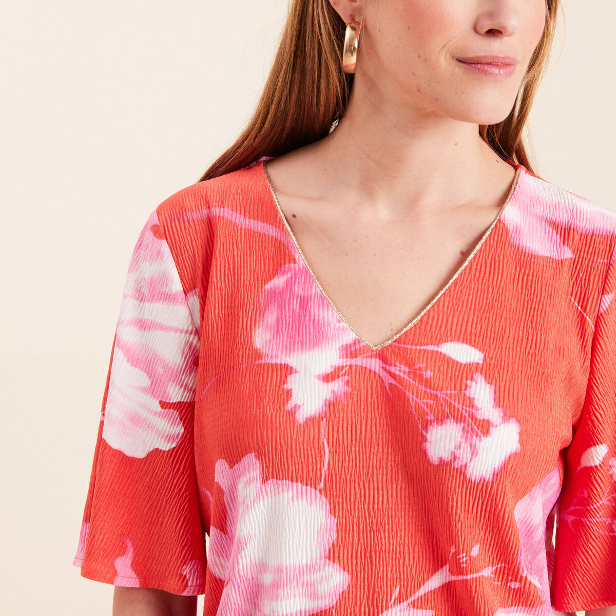 Blouse manches courtes rouge femme