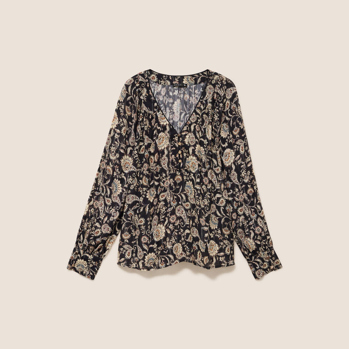 Blouse ample col v manches longues noir femme