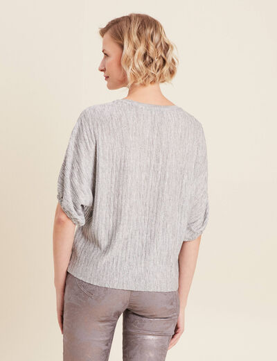 Blouse manches 3/4 pliss&eacute;e gris argent femme