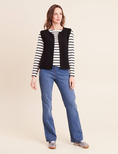 T-shirt marini&egrave;re avec broderie sequins noir femme