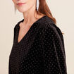 T-shirt velours col v manches 3/4 strass noir femme