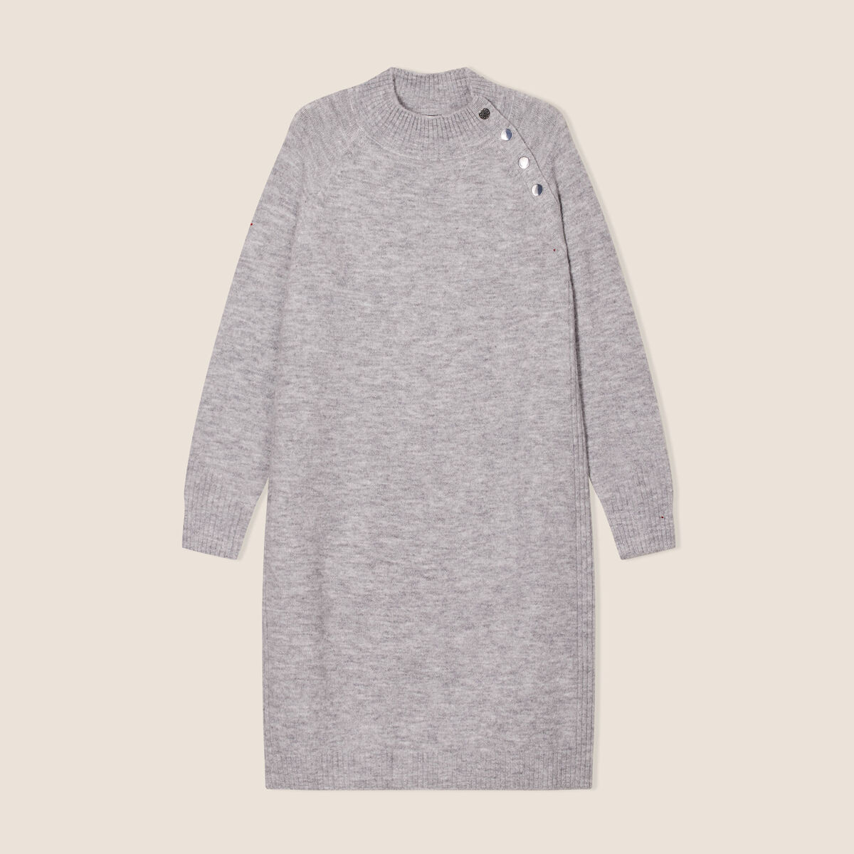 Robe pull droite col montant gris clair femme