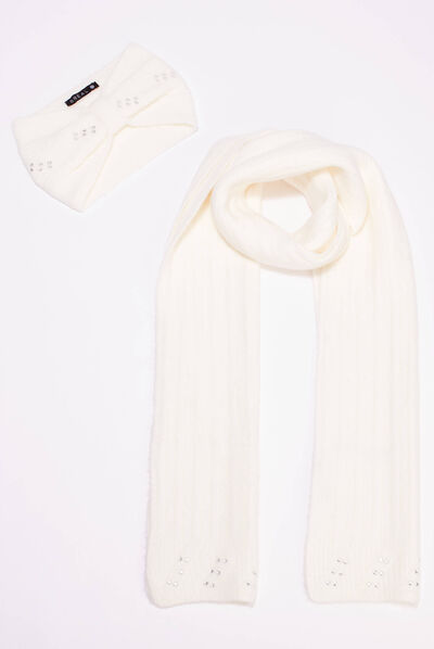 Ensemble écharpe et bandeau ecru femme