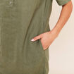 Robe droite courte col chemise vert kaki femme