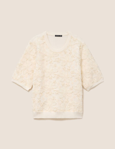 Pull col rond ecru femme