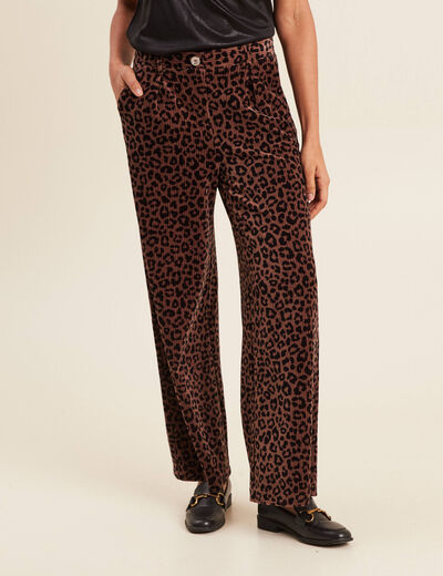 Pantalon large velours marron femme