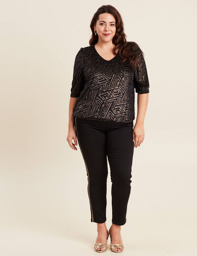 T-shirt manches 3/4 noir femme