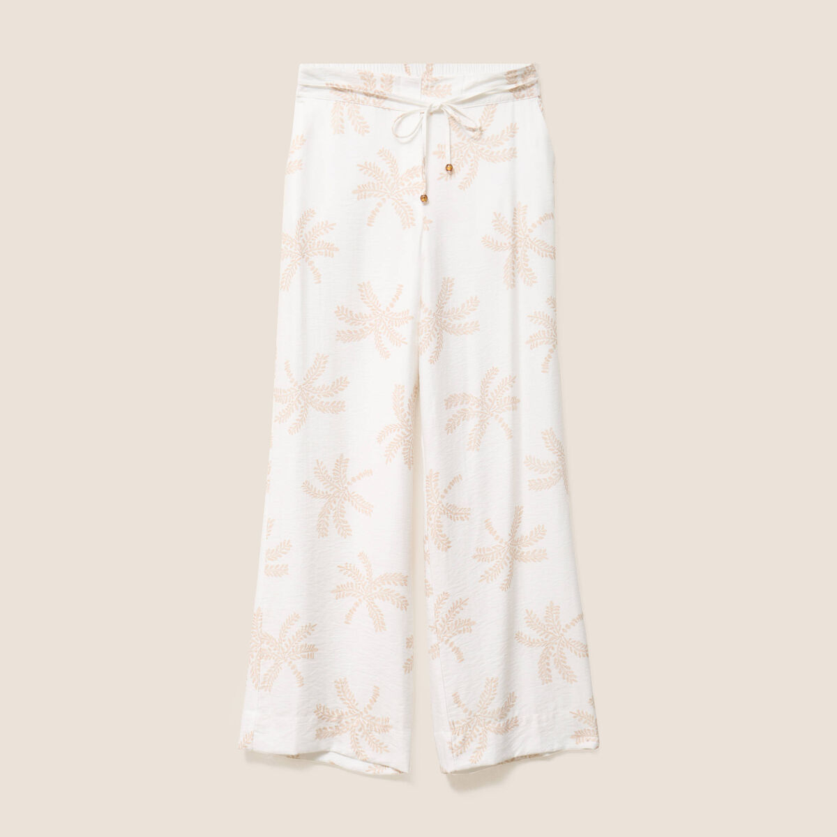 Pantalon large taille haute beige femme