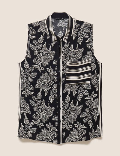 Chemise sans manches col chemise noir femme