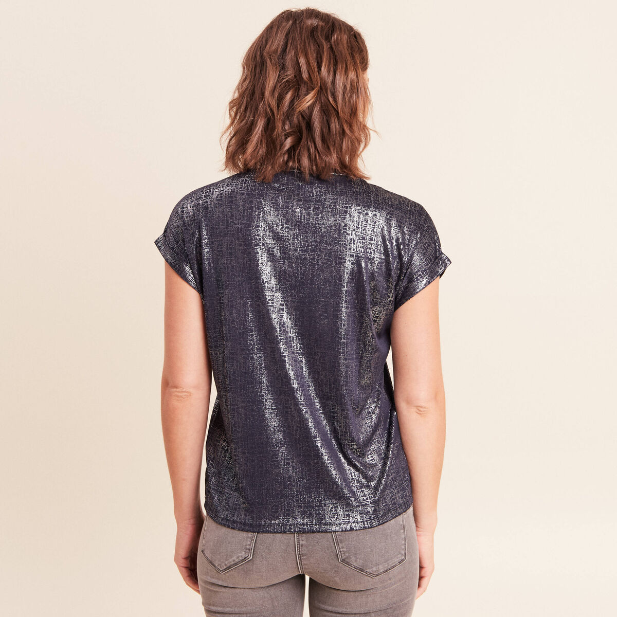 T-shirt manches courtes bleu fonc&eacute; femme