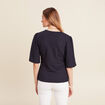 Blouse col V manches coude bleu foncé femme