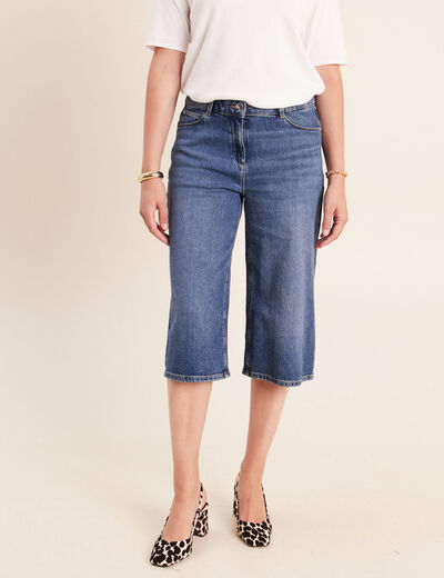 Jean bermuda taille haute denim denim stone femme