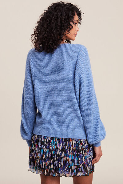 Pull manches longues bleu femme