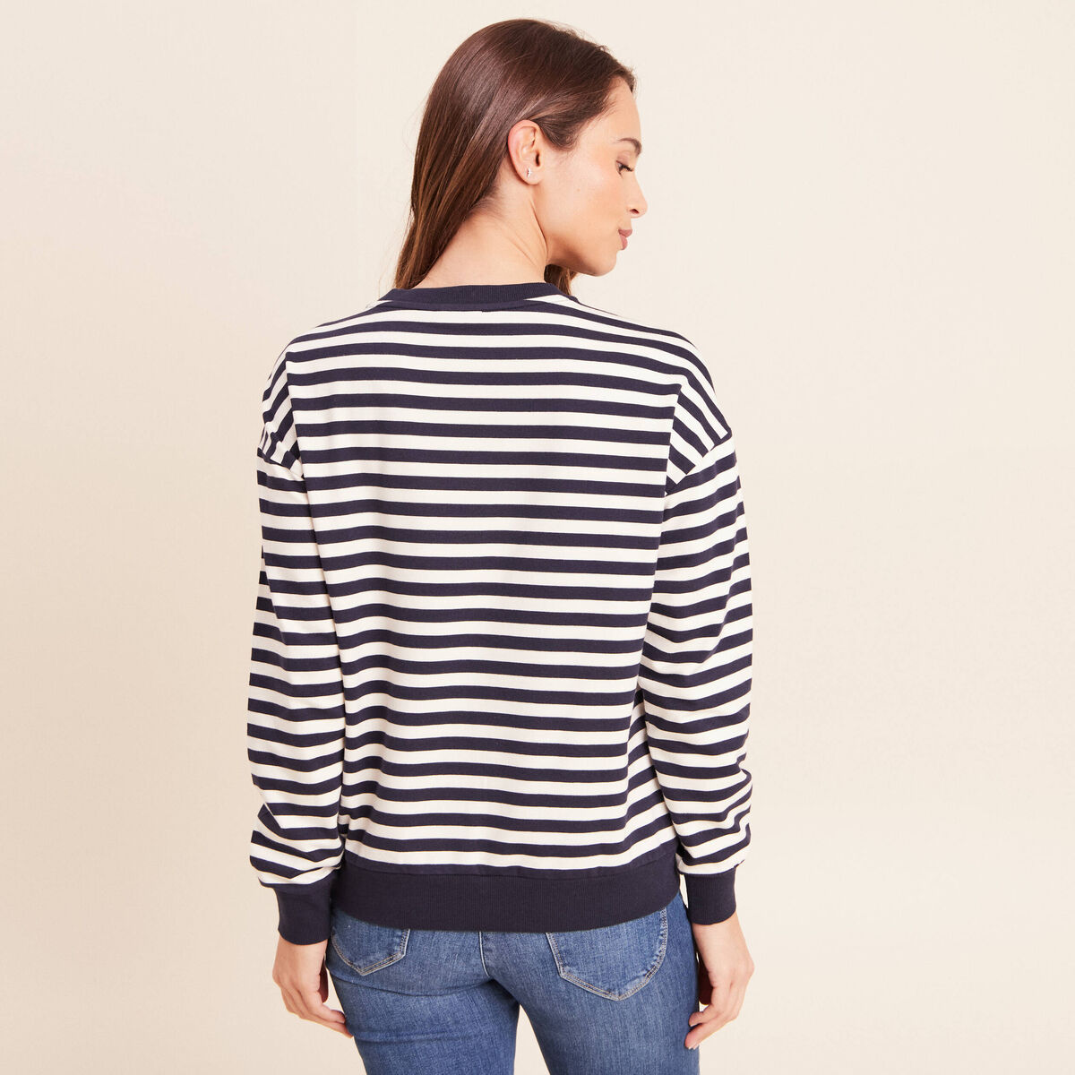 Sweat col rond &agrave; message bleu femme